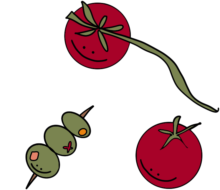 Hand-drawn tomatoes and olives